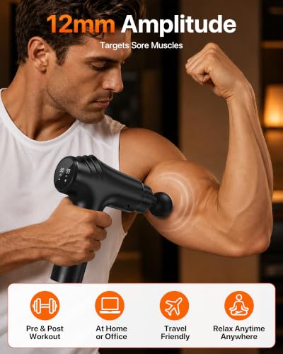 Massage Gun, 30 Speeds, 6 Heads, Quiet Deep Tissue Muscle Massager - color: Black