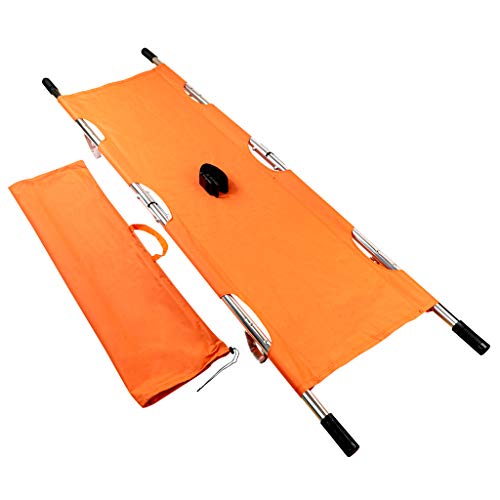 LINE2design Medical Emergency Folding Portable Stretcher with Heavy Duty Handles, Carrying Case and Straps - EMT Backboard Ambulance Folding Stretcher, Secure Patient Transport Mover - Orange