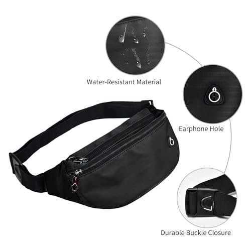 Fanny Packs for Men and Women Water-Repellent Sports Waist Pack Bag - color: 1pack-Black