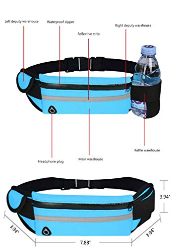 QWEQWE Running Belt with Water Bottle Holder,Sweatproof and Waterproof, Sports Fanny Pack with Holder, Machine Washable,Can Hold Cash Keys Cards Phone(Black) Large
