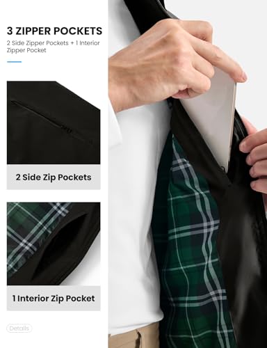 BGOWATU Men's Golf Vest Casual Windproof Sleeveless Jacket 3 Zip Pockets - color: Black, size: Medium