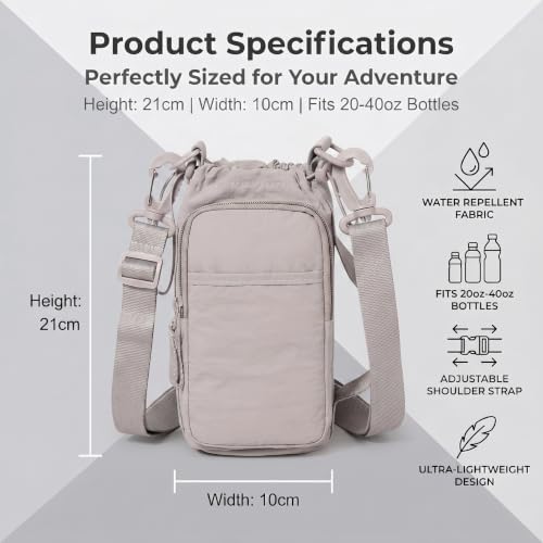 Water Bottle Holder with Strap, Crossbody Sling Bag for Walking Hiking - color: Off-white Gray