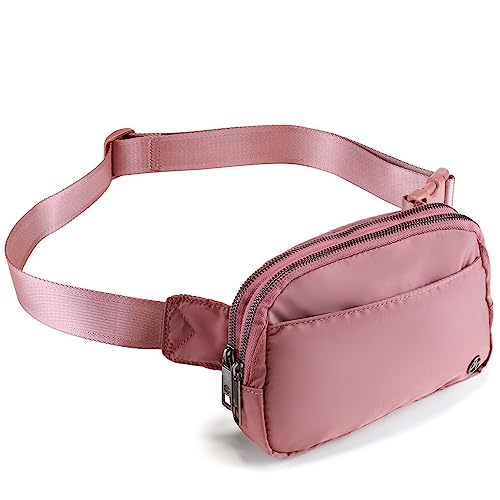 Pander Nylon Fanny Pack Belt Bag for Women with 5 Zipper Pockets - color: Dune Pink
