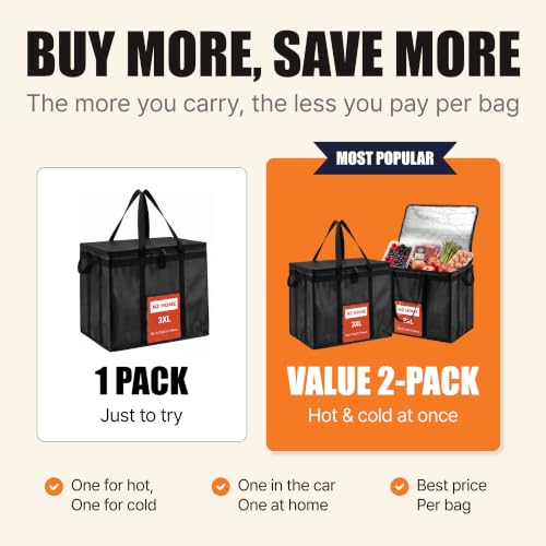 NZ home Insulated Food Delivery Bag, Grocery Cooler & Catering Tote - color: Black, size: Medium