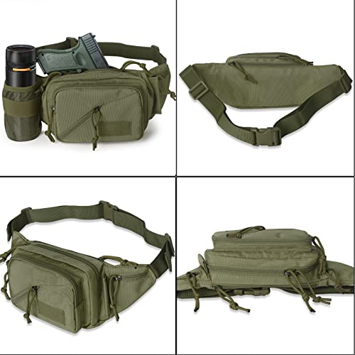Concealed Carry Pistol Waist bag Tactical Conceal Carry Pistol Bag Fanny Packs Handgun Holster Pouch with Bottle&Gun Holder Fits 1911 Glock etc - color: Green