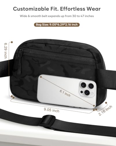 Pritent Fanny Packs for Women Crossbody Belt Bag With Zipper Back Pocket - color: Camo Black, size: Large