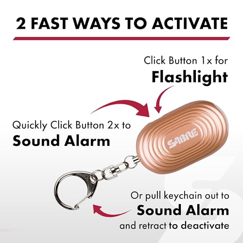 SABRE 2-in-1 Personal Alarm with LED Light, 130dB Personal Safety Siren, Snap Hook for Instant Access, 1,250 Foot (381 Meters) Range, Compact Design for Easy Attachment to Purse, Bag, or Keys - color: Pink