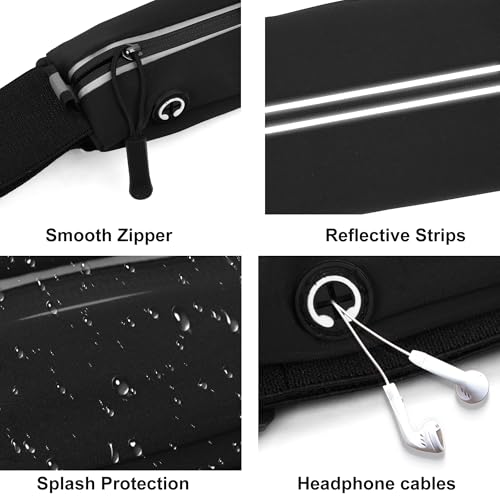 Running Belt Fanny Pack Men and Women Slim Running Bag Money Belt - color: Black