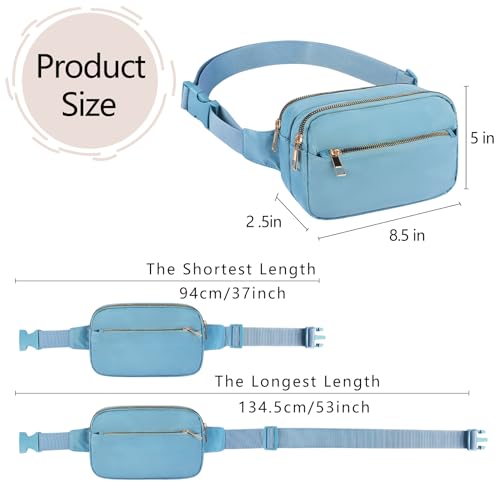Fashion Fanny Bag-Waist Pack With Adjustable Belt Bag-Unisex Crossbody Pack For Travel Running Hiking-Light Blue - color: 3-Zipper Light Blue