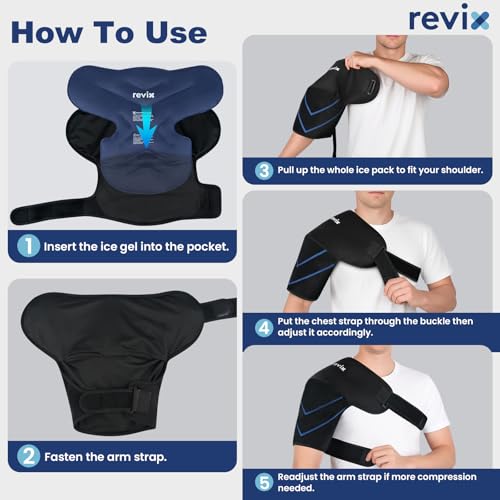 REVIX Shoulder Ice Pack Wrap & Brace for Rotator Cuff & Arm - size: Medium, style: Black, 1 Gel Pack+1 Shoulder Brace