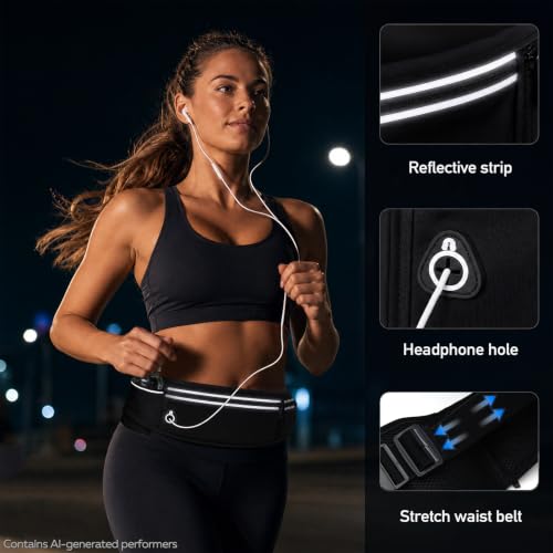 Running Hydration Belt with Water Bottle Holder, Slim Running Fanny Pack for Phone and Wallet Holder, Runners Pouch Waist Pack, Runner Gear Accessories Marathon Triathlon Walking Jogging - Black - color: Black- Bottle holder