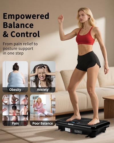 ROTAI Vibration Plate Exercise Machine for Lymphatic Drainage Massager & Weight Loss, 400 lbs Capacity Whole Body Vibrating Shake Plate Workout for Women and Men - color: Bright Black