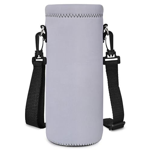 AUPET Water Bottle Sling Bag Carrier Crossbody Sleeve,Insulated Neoprene Bottle Case Holder Pouch Cover 500ML/17oz with Shoulder Strap for Walking Women Men - color: Pure Grey
