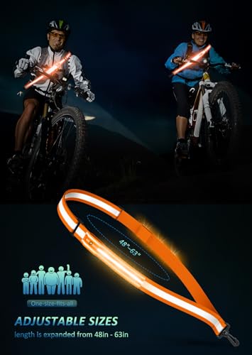 Ylzzrs LED Reflective Belt Sash Walking Gear,Safety Lights for Walkers at Night,High Visibility Safety Rechargeable Reflective Running Gear for Men Women Kids Night Dog Walking Gear - color: Orange