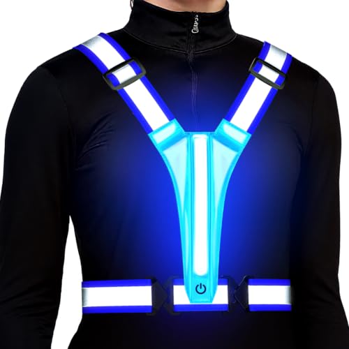 Led Light Up Running Vest Reflective Vest for runners night walking, Rechargeable Reflective Running Vest High Visibility - color: Bule