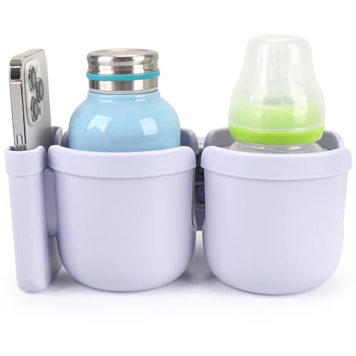 Accmor Stroller Cup Holder with Phone Holder, Bike Cup Holder, Walker Scooter Wheelchair Cup Holder Attachment, Universal Cup Holder for Uppababy Graco Strollers - color: Double Holder-All Orchid Purple