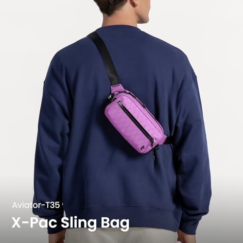 tomtoc 1.5L X-Pac Sling Bag with RFID Blocking Crossbody Pack for Men Women - color: X-Pac Purple, size: 1.5L