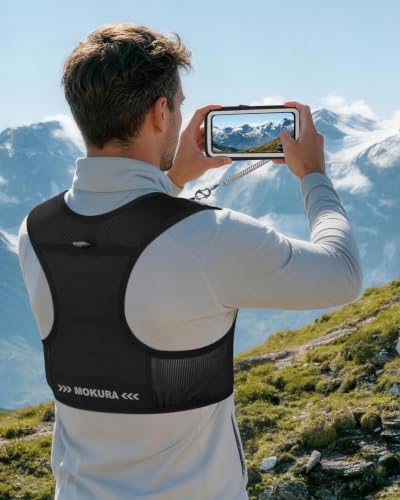 MOKURA Running Vest for Women Men with 500ML Soft Flask & Phone Holder - color: Black, size: Medium