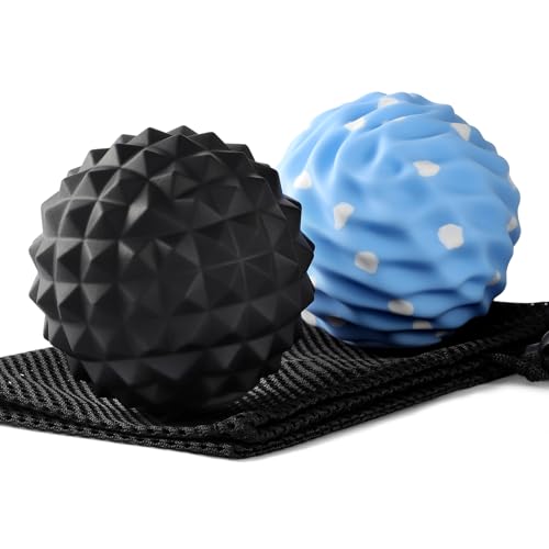 Silicone Massage Ball Set, 2 Pack Textured Fascia Balls, Mesh Bag - style: Deep-Tissue Spiky & Wave-Texture Set