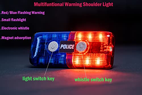 Police Personal Safety Warning Signal Clip Shoulder Light with Electronic Whistle Flashlight magnet For Outdoor Rescue,Traffic Guidance,Police patrols,Cycling,Night run,Costume Role Playing (Red/Blue) - color: Red/Blue