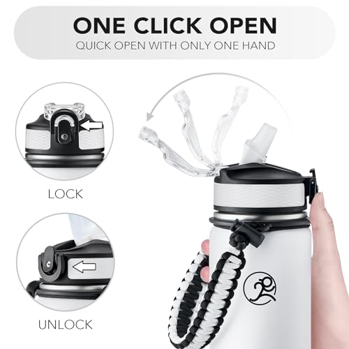 GOSWAG 24oz Insulated Stainless Steel Travel Water Bottle, 2 Lids - color: Matte White