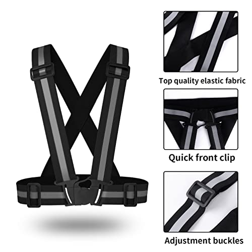 2 pcs Reflective Vest, Adjustable High Visibility Reflective Safety Straps Gear for Run, Cycling,Pet Walking - color: Black