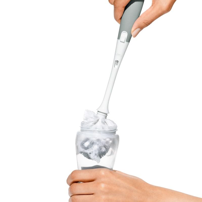 OXO Tot Baby Bottle Brush with Nipple Cleaner and Stand, Gray 2-Pack