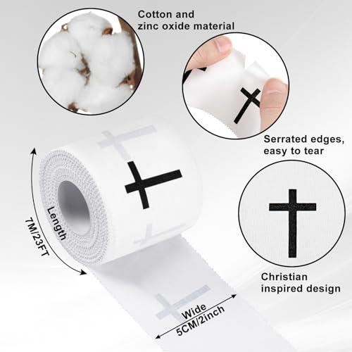 Geiserailie Christian Cross Athletic Tape Religious Sport Wrap,White - color: White and Black