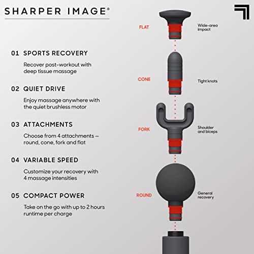 Sharper Image Powerboost Move - Mini Percussion Massage Gun| 4 Attachments, 4 Speeds, FSA Eligible| Full Body Back & Shoulder Massager| Deep Tissue Muscle Recovery| Portable Pain Relief Massage Tool - color: Platinum
