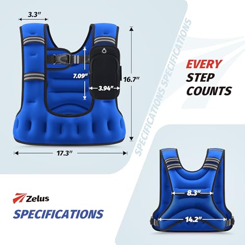 ZELUS Weighted Vest for Women & Men, U-Shaped Running Vest with Arm Pocket - color: Blue, size: 16LB