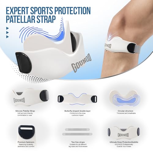 GOUNOD Patellar Tendon Support Strap 2 Pack,Silicone Knee Strap for Knee Pain Relief,Patella Band for Basketball, Jumpers Knee, Tendonitis, Running, Hiking, Soccer, Osgood Schlatter (White) - color: White