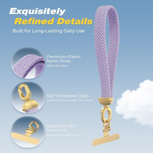 Stretchy Phone Wrist Strap, with 360° Rotatable Metal Tab - color: Light Purple