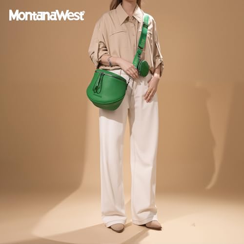 Montana West Crossbody Bag for Women, Vegan Leather Bum Bag with Coin Purse - color: Green