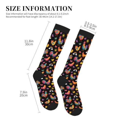 Tie Dye Compression Socks Knee High Support Socks For Women Men Running Athletic Hiking - color: Rooster