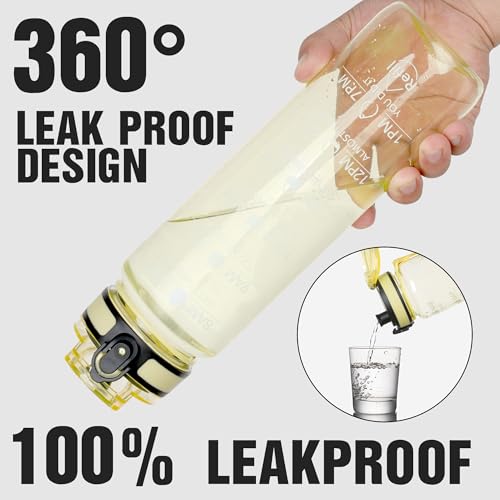 OLDLEY Water Bottle, 32oz Motivational Sports Water Bottle with Time Marker - color: Clear Star