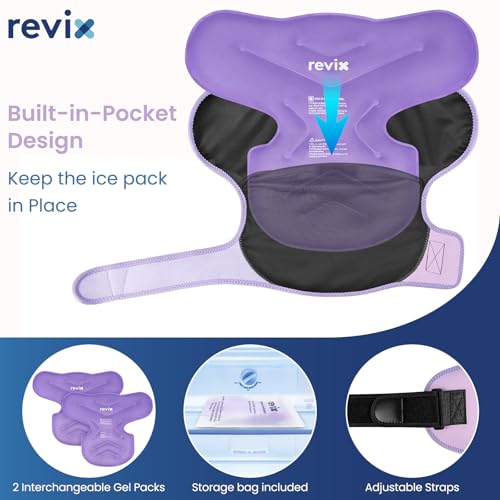 REVIX Shoulder Ice Pack Wrap & Brace for Rotator Cuff & Arm, 2 Gel Packs - size: Medium, style: Purple, 2 Gel Packs+1 Shoulder Brace
