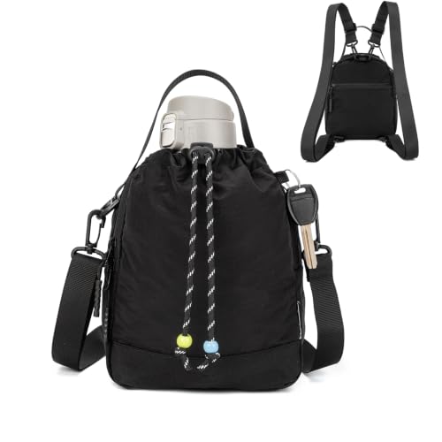 Water Bottle Carrier Bag with Strap, Water Bottle Holder Crossbody Backpack Handbags for Women Men for Hiking - color: Black