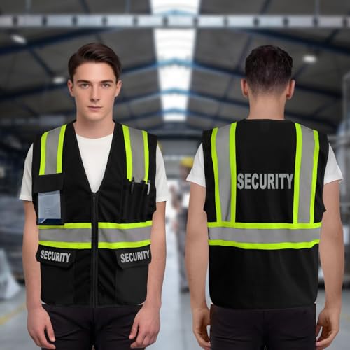 Security Vest for Men, Reflective Safety Mesh Vest, Black, 5XL - color: Black-security, size: 5X-Large