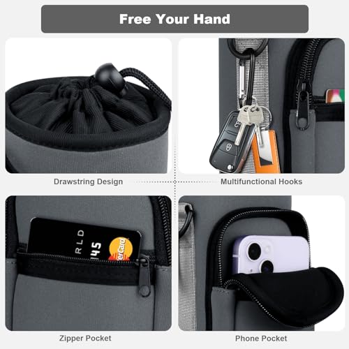 Crossbody Water Bottle Holder with Strap, Phone Pocket(Gray, 32, Ounces) - color: Gray
