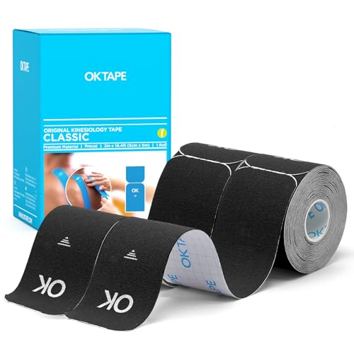 OK TAPE Kinesiology Tape 10" Precut 20 Strips Elastic Tape 2inx16ft - color: Black, size: 2 Rolls