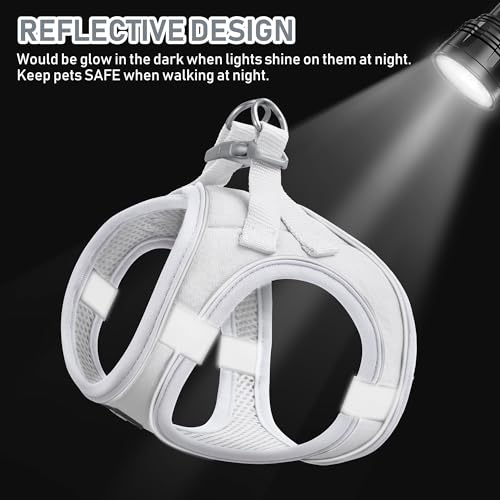 GAMUDA Small Pet Harness Collar and Leash Set, Step in No Chock No Pull Linen Fabric Soft Mesh Dog Vest Harnesses Reflective for Dogs Puppy Cats Kitten Rabbit (White, M) - color: White, size: Medium