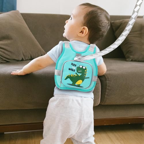 Accmor Toddler Harness Leash+ Anti Lost Wrist Link, Cute Dinosaur Kids Harness with Leash, Collapsible Child Leash Baby Walking Harness Wristband Assistant Strap Belt for Boys Girls to Outdoor Travel - color: Teal/Cool Tyrannosaurus Rex