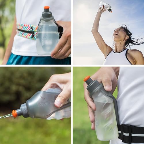 Azarxis Running Water Bottles Leakproof 250ml Clip on Flask, BPA Free Hydration Belt Waist Packs Replacement for Triathlon Marathon Hiking Cycling Climbing Jogging Runner (White & Gray)