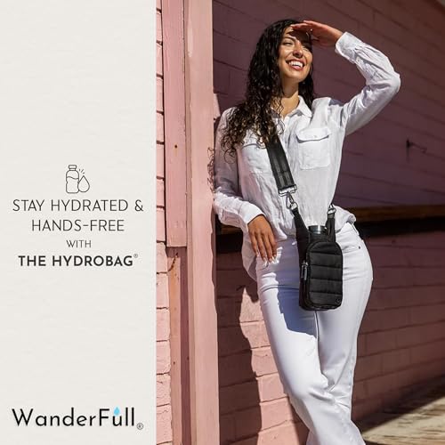 WanderFull Original HydroBag Crossbody Water Bottle Holder with Phone Pocket, Fits Water Bottles up to 32 oz - color: Black Matte