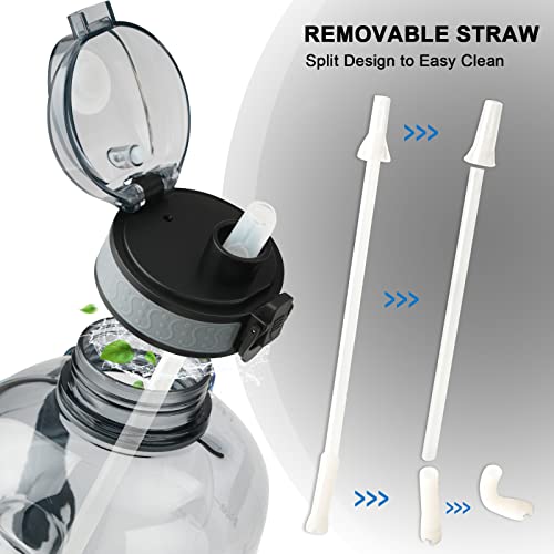 GEMFUL 3L Water Bottle with Measurements & Straw 100oz Leakproof Jug (Grey) - color: Grey, size: 3 L