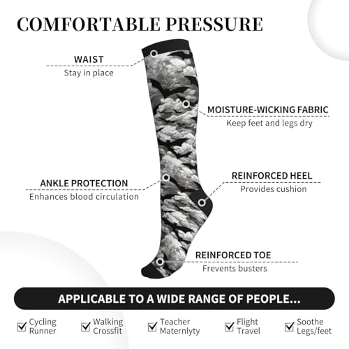 Compression Socks Knee High Circulation Support Socks For Women Men Athletic Running Work Hiking Cycling Travel - color: Bat