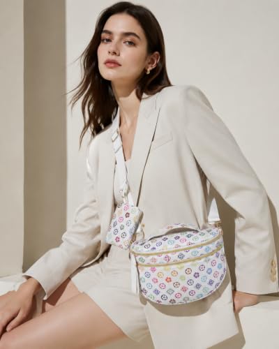 Makes Checkered Crossbody Bag Bum Bag for Women with Pouch - color: Puffer Triwhite Flower