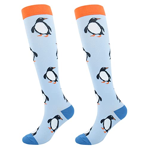 Junely Compression Socks for Women Knee High Stockings Funny Cute - color: A08penguin