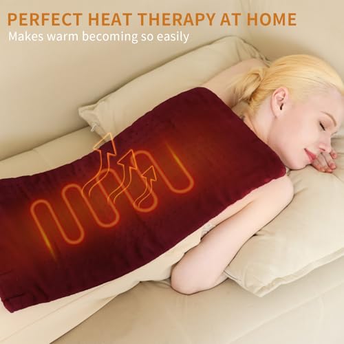 SAROO Heating Pad for Back,Neck,Abdomen,Shoulder,Knee,12"×24", Wine Red - color: Wine Red