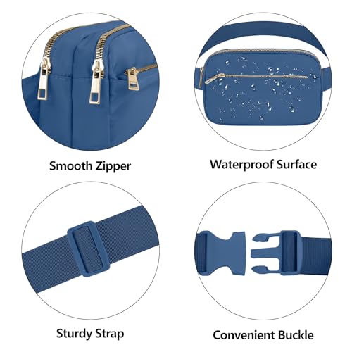 Fashion Fanny Bag-Waist Pack With Adjustable Belt Bag-Unisex Crossbody Pack For Travel Running Hiking-Blue - color: 3-Zipper Blue